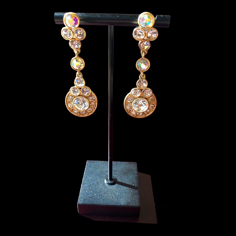 Gold Tone Rhinestone Pierced Earrings